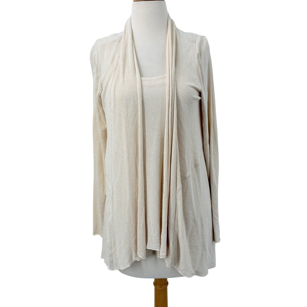 Miracle Body by Miracle Suit 2 Pc Cream Gold Metallic Striped Cardigan/Tank Sz S